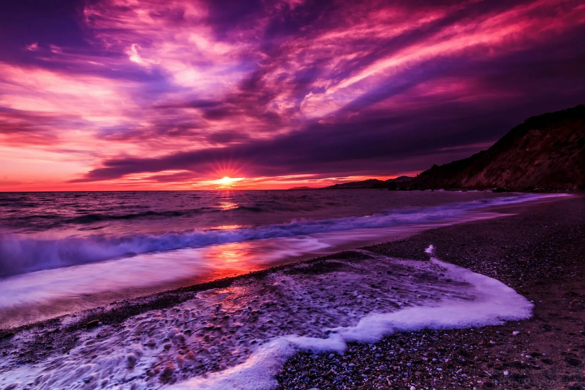 Пурпул Бич. Красивый закат. Закат на море. Красивые картинки. Красивый закат на обои