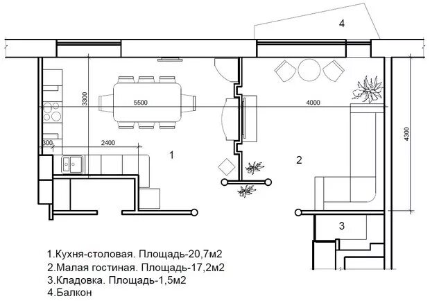 Площадь кухни столовой