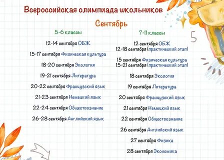 Расписание всош 2024 школьный этап