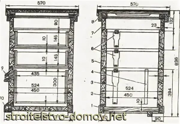 Размеры 10 рамочного улья дадан чертежи Улей для пчелиной семьи (конструкция и чертежи)