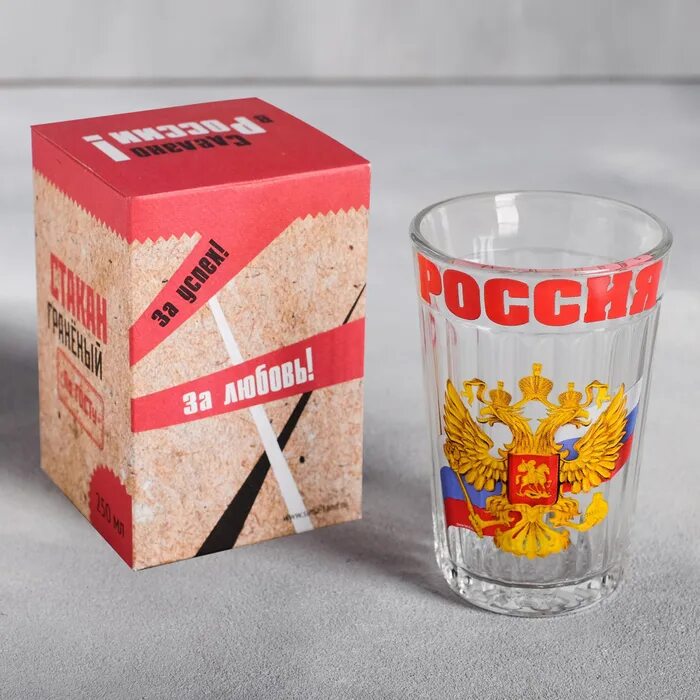 Граненый стакан "герб России". Гранёный стакан "Россия".