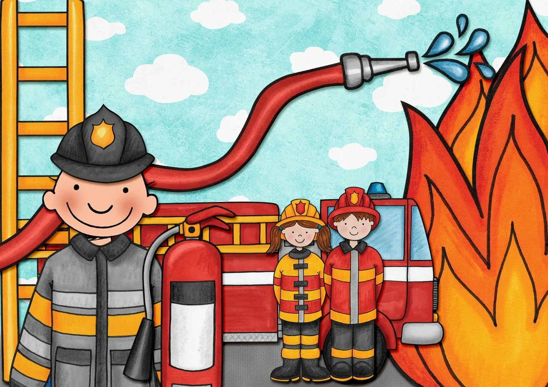 Пожарная тематика. Картины про пожарных. Пожарный рисунок. Рисунок на пожарную тему.
