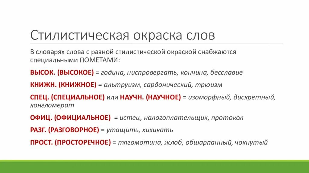 Высокая окраска слова