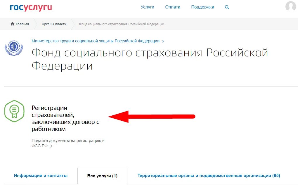 Регистрация в фсс через госуслуги