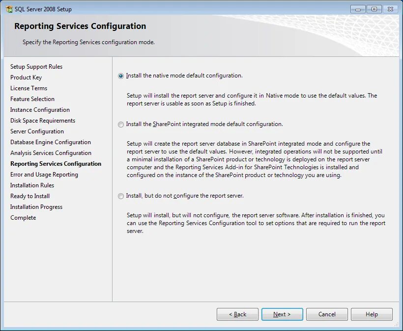 Configuration Report Server. The database installed is not complete.. But install ADDEVENT.