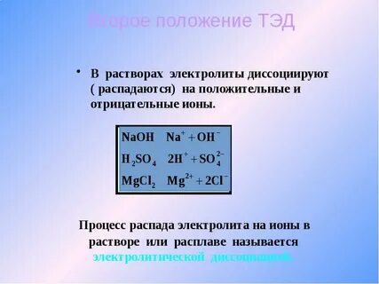 Теория электрической диссоциации химия 9 класс