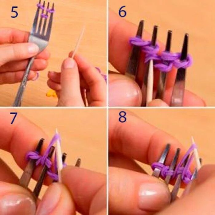 Плетение из резиночек на вилках. Браслет из резинок на вилке. Браслет из резиночек на вилках. Браслетики из резиночек на вилке.