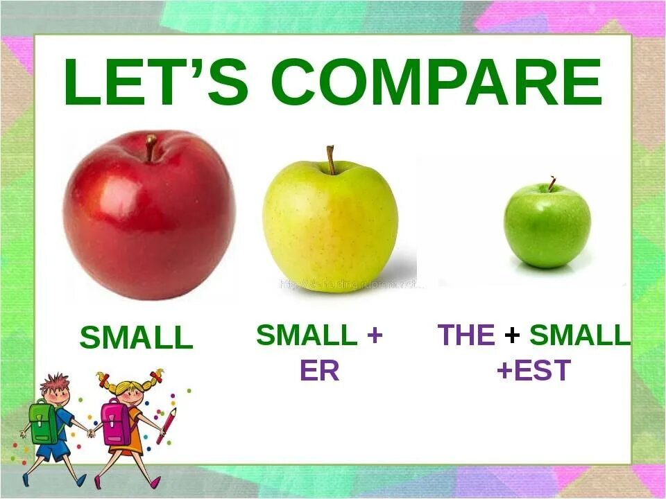 Er est more most. Степени сравнения прилагательных для детей. Степени сравнения прилагательных в английском для детей. Сравнение предметов в английском языке. Степени сравнения прилагательных в английском картинки.