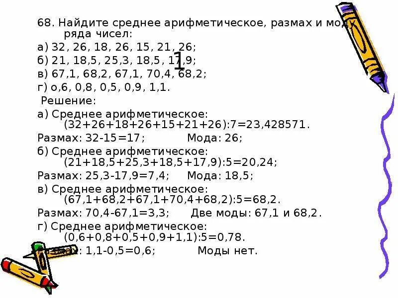 Среднее арифметическое. Редние арифметические. Найдите среднее арифметическое чисел. Найдите среднее арифметическое и размах ряда чисел.