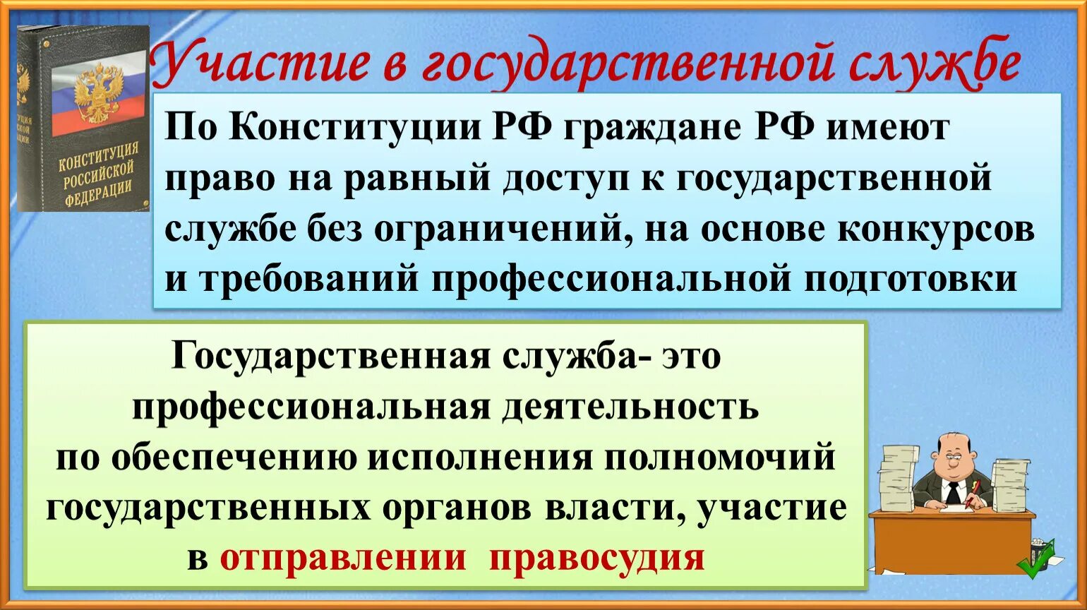 Равный доступ граждан к государственной службе. Участие граждан в политической жизни. Доступ к государственной службе это политическое право.