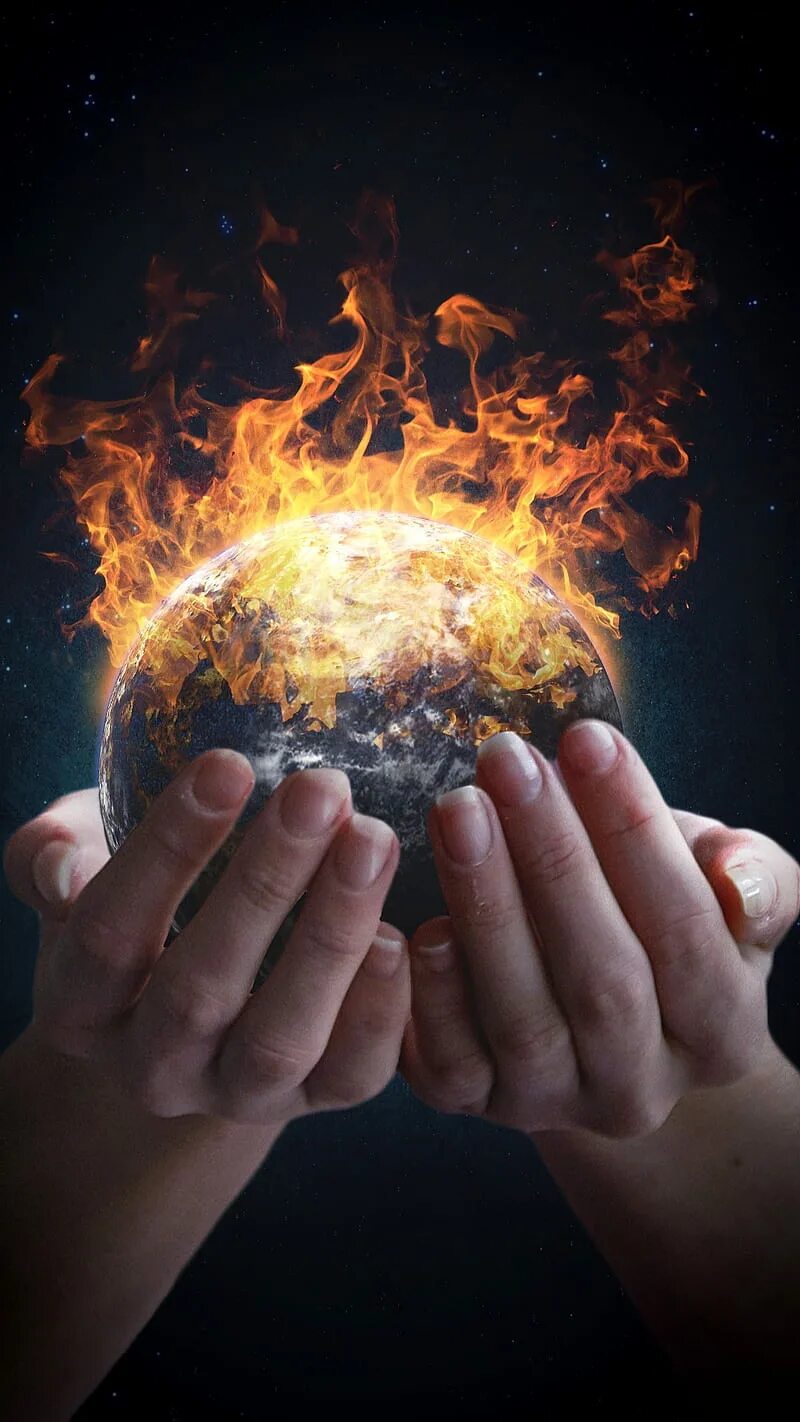 World is burning. Hand Planet.
