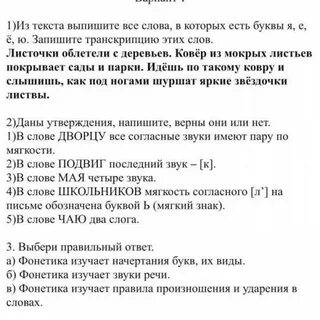 Записать транскрипцию выделенных слов