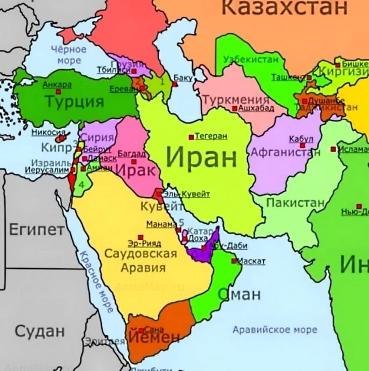 Иран какой регион азии. Юго западная азия на политической карте. полит карты юго западной азии. юго западная азия на карте. политическая карта передний азии.