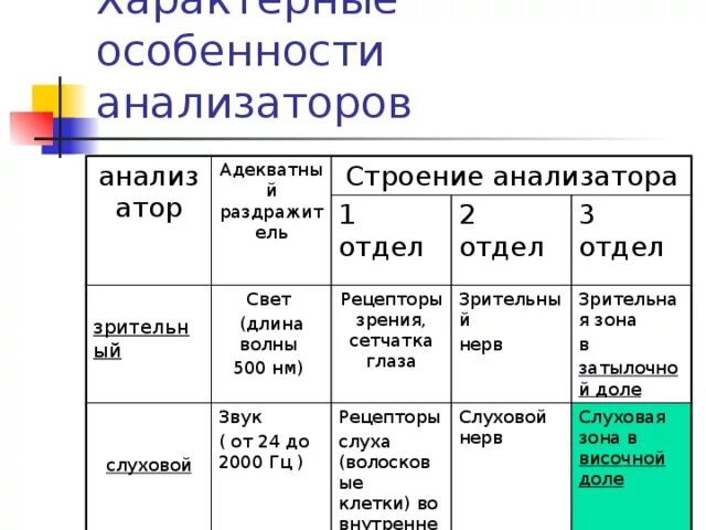 Функции каждого отдела анализатора. Функции отделов зрительного анализатора таблица. Характерные особенности анализаторов. Адекватный раздражитель зрительного анализатора. Таблица анализаторы раздражители.