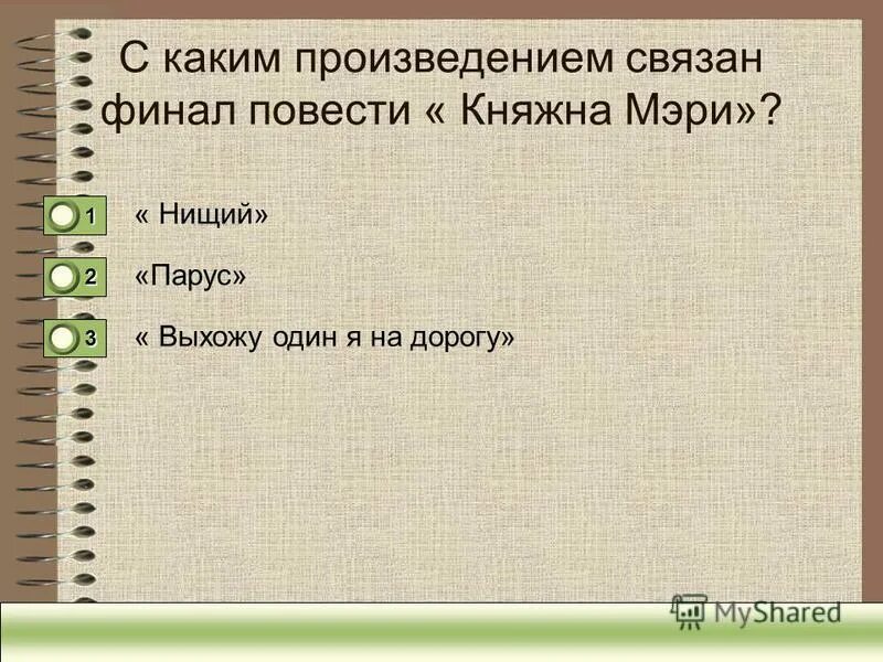 Тесту по повести княжна мери