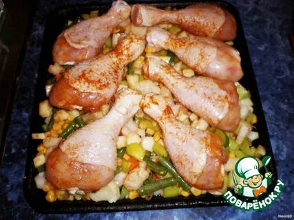 Запечь куриную голень с овощами