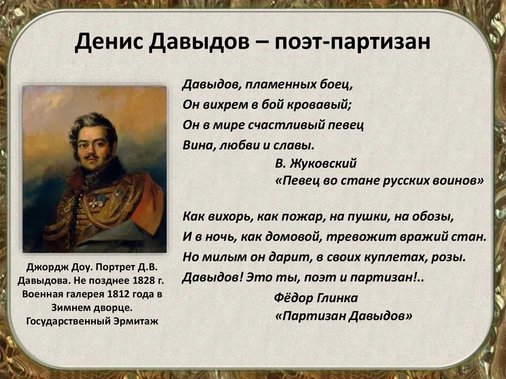 Стихотворение денису давыдову. Отряд Дениса Давыдова 1812.