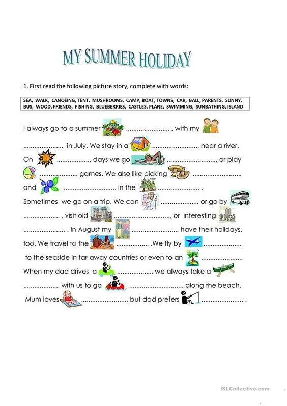 Праздники Worksheets. Задания на Holidays activities английский. Английский Holiday activities Worksheet. Лето Worksheets. Complete the text travelling