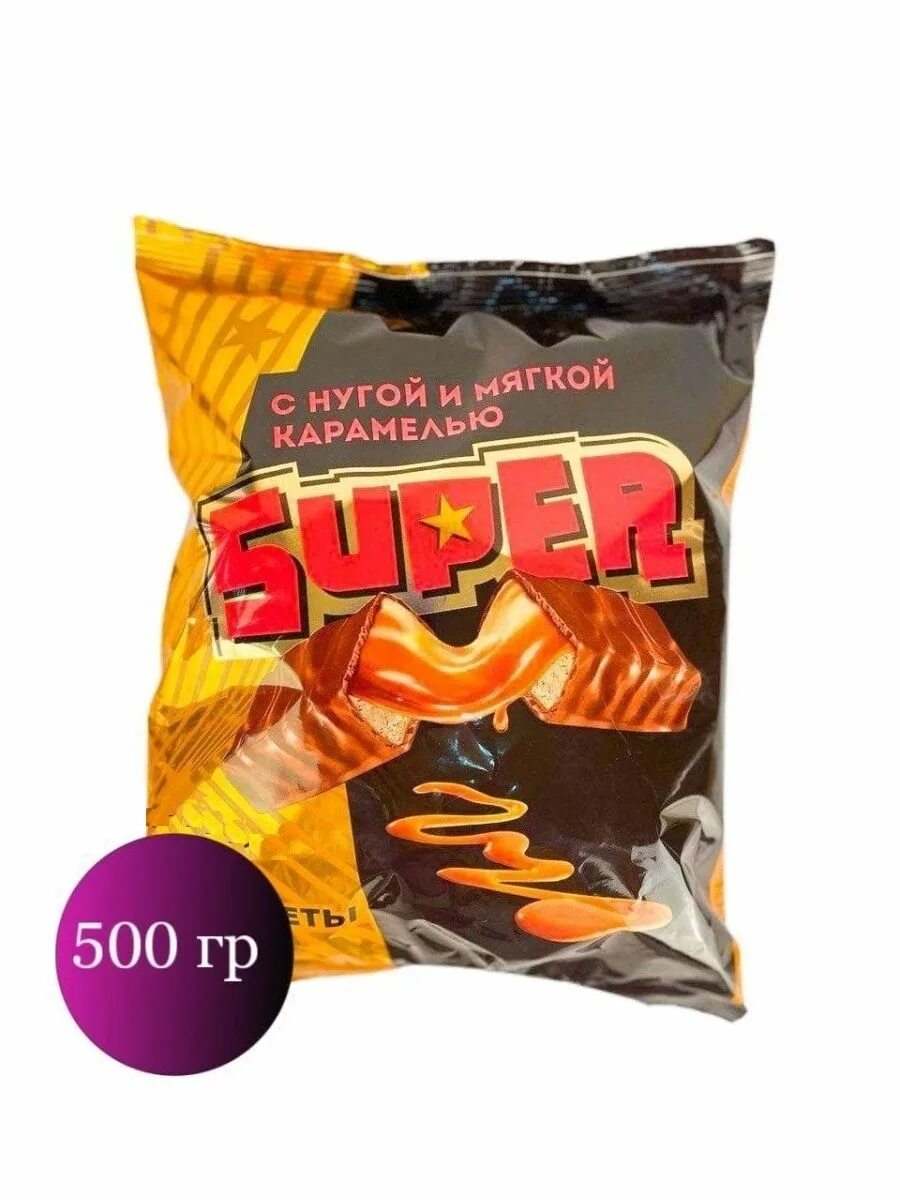 Конфеты с нугой и карамелью. Конфеты super KDV. Батончик "супер" 40 гр./КДВ. Конфеты супер с нугой и мягкой карамелью.