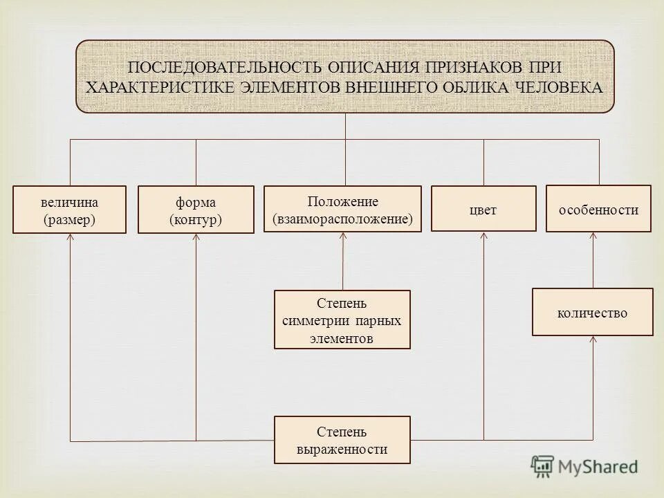 Элементы и признаки облика человека. Классификация признаков внешности. Анатомические элементы и признаки внешности. Схему классификации признаков внешности человека. Состав преступления в правильном порядке.