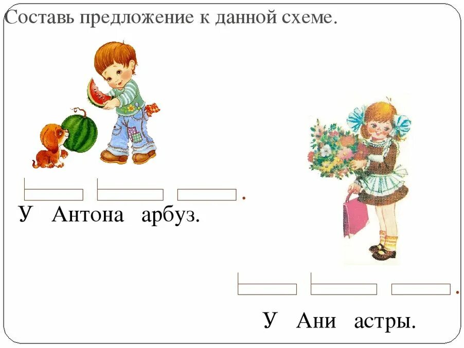 Предложение с словом имени. Предложения для дошкольников. Схемы для составления предложений. Карточки для составления схемы предложения. Составь схему приложения.