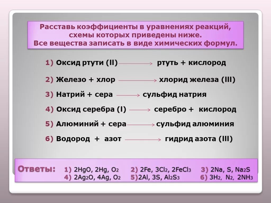 Коэффициенты в схемах реакций. Железо хлор хлорид железа 3. Оксид ртути (II). Оксид ртути (II)  ртуть + кислород..