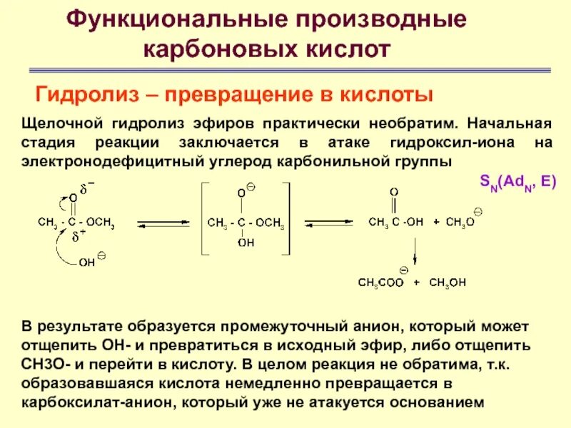 Карбоновые кислоты образуются при гидролизе. Реакции функциональных производных карбоновых кислот. Механизм гидролиза карбоновых кислот. Гидролиз азотосодержащих карбоновых кислот. Щелочной гидролиз карбоновых кислот.