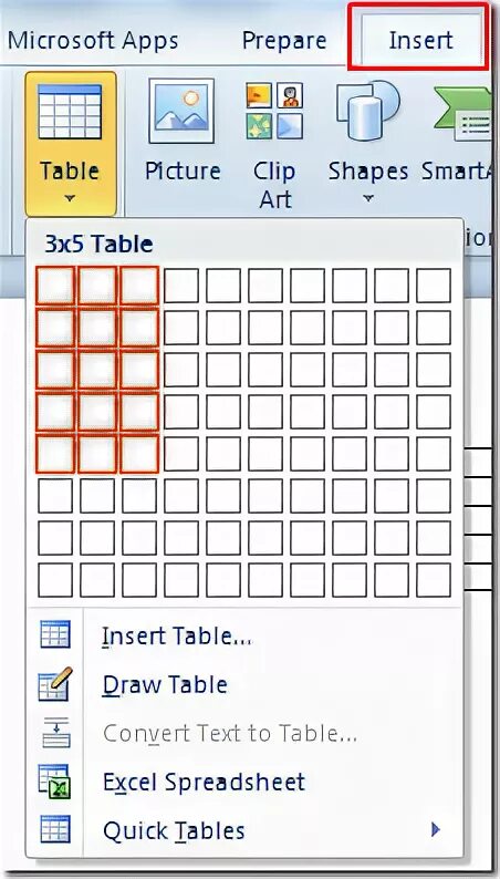 Prepare insert. Word 2010 insert. insert table. where is mailings in word.