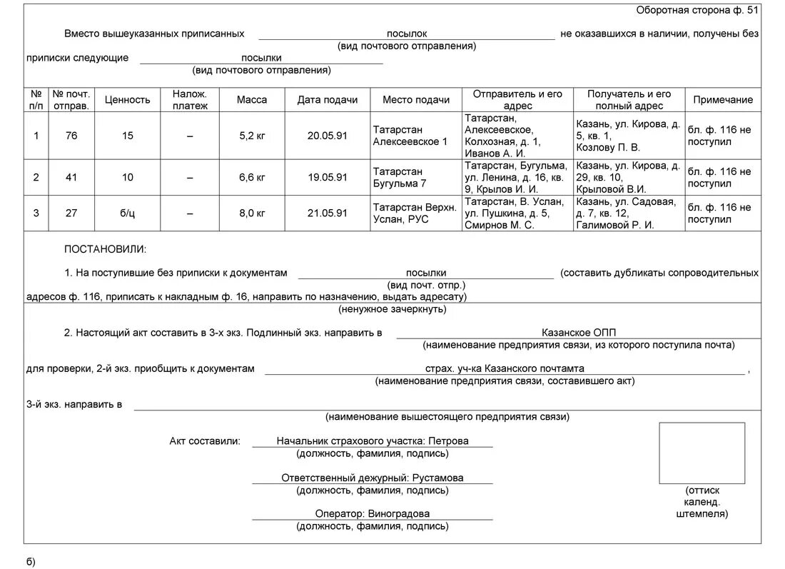 Реестр почтовых отправлений ф-103 образец. Акт о вскрытии дефектного почтового отправления. Акт вскрытия почтового отправления. Ф.51-В акт бланк.