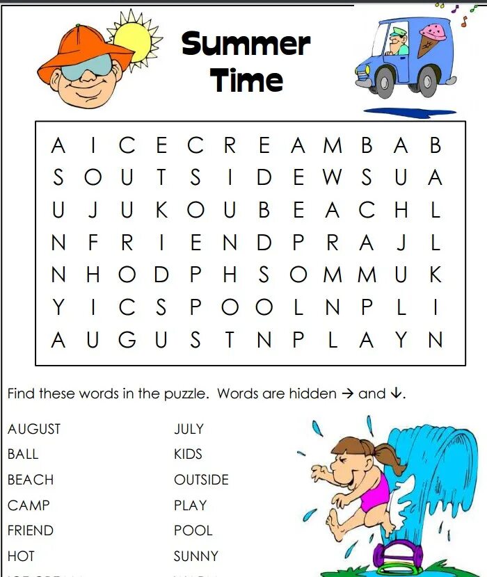 Задания по английскому языку. Игра Wordsearch. Задания по английскому для детей. Задания по теме лето на английском.