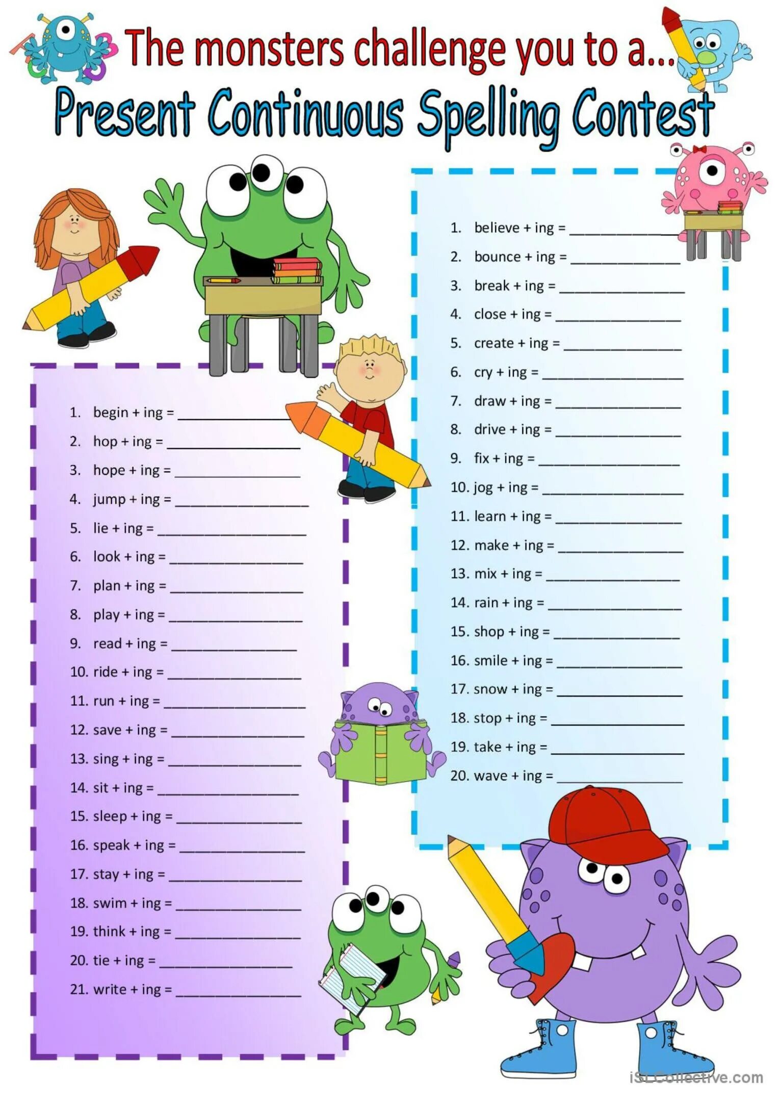 Present Continuous Spelling Rules. Present Continuous упражнения fir Kids. Present Continuous Spelling. Present Continuous ing Rules.