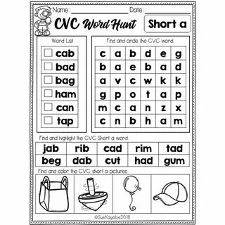 Cvc worksheets for kids