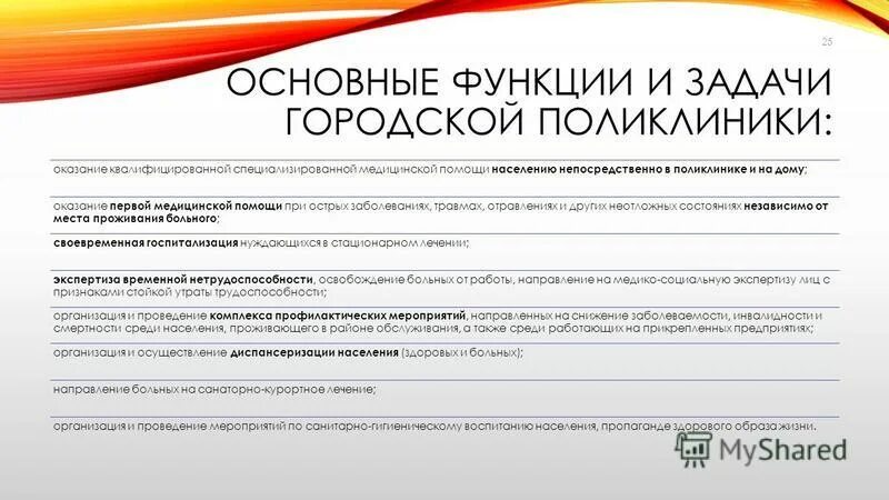 основные задачи городской поликлиники