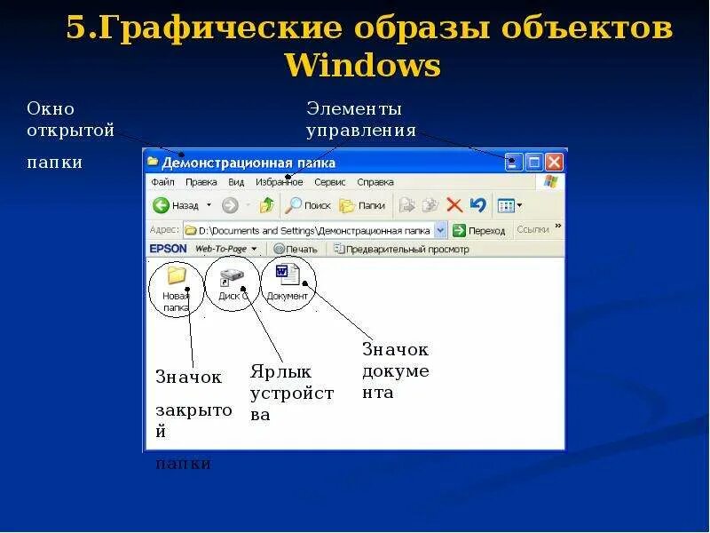 Element windows. Объекты Windows. Графический объект Windows. Графические элементы управления. Информационные объекты Windows.