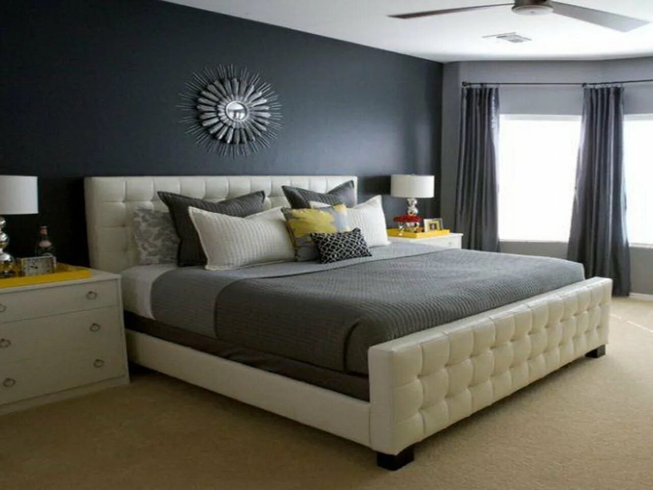 спальня в сером цвете. спальня в сером цвете. спальня. серая кровать в интерьере. аскона кровать темно зеленая.