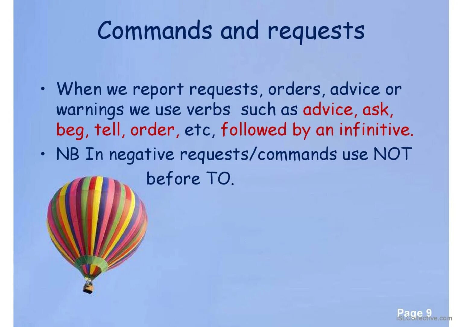 Reporting commands and requests. Reporting commands and requests