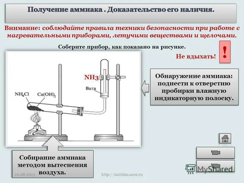 Прибор для получения аммиака в лаборатории. Правила безопасности при работе с электронагревательными приборами. Обнаружение аммиака.