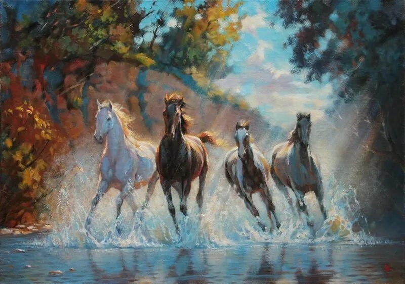Пейзаж с лошадьми.
