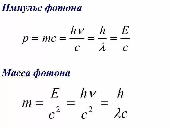 Найти энергию массу и импульс фотона. Формула для расчета импульса фотона.