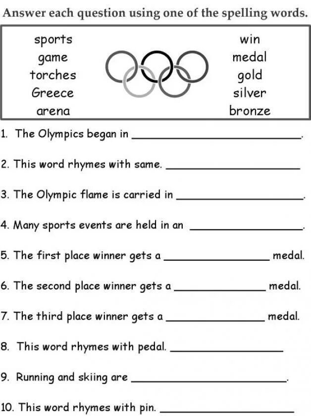 Test 2 sports. Спорт Worksheet for Kids. Упражнения игровые английский. Задания к Олимпиаде по английскому языку. Упражнения по английскому языку спорт.