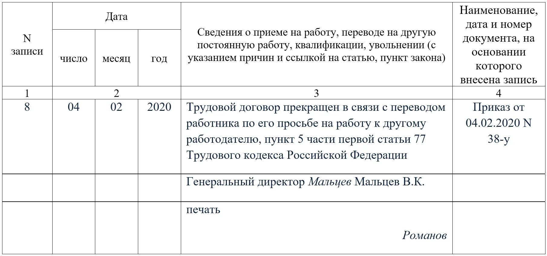 Увольнение по п 5. Образец записи в трудовой книжке об увольнении в порядке перевода. Запись в трудовой книжке увольнение в связи с переводом. Запись в трудовой книжке об увольнении в порядке перевода. Запись в трудовой в связи с переводом в другую организацию.