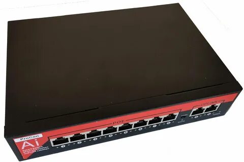 Коммутатор (свитч). 8 POE ( 802.3af/at ) портов, +2 ETH порта. 100Mbs. Procon sw