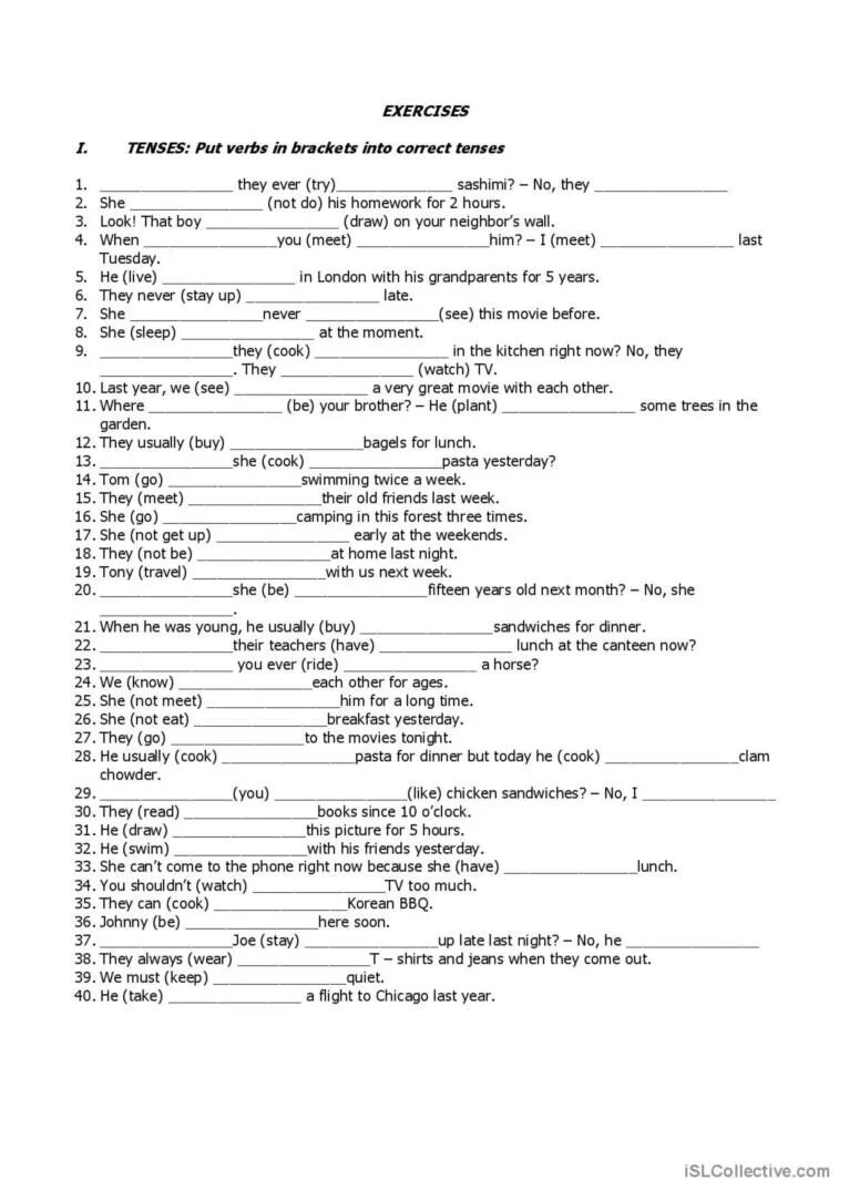 Present past tenses exercises
