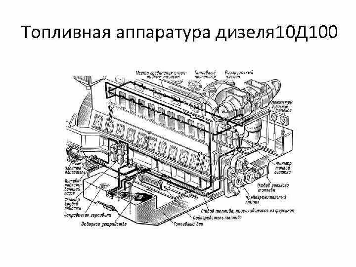Системы дизеля 10д100. Строение дизеля 10д100. топливная система дизеля 10д100.