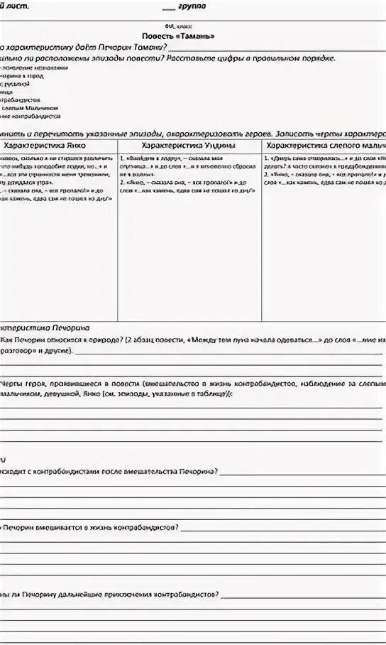 Тест по главе тамань 9. План анализа главы Тамань. Рабочие листы по литературе 9 класс. Рабочий лист по главе Тамань. Рабочий лист Тамань герой нашего времени.