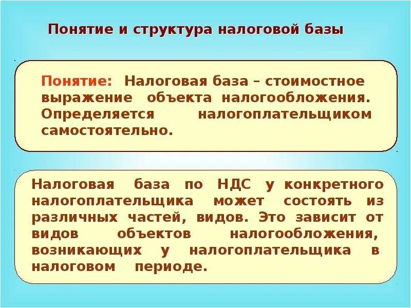 Налоговая база определяется налогоплательщиками. Налоговая база НДС. Структура налоговой базы. Базаналогооблажения НДС. Структура налогооблагаемой базы.