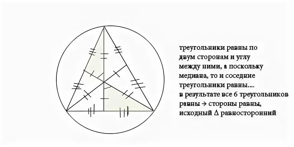 Точка пересечения медиан треугольника центр описанной окружности