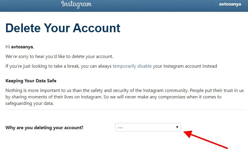Account org. Account deleted. how to delete instagram account. your account deleted. delete my account instagram.