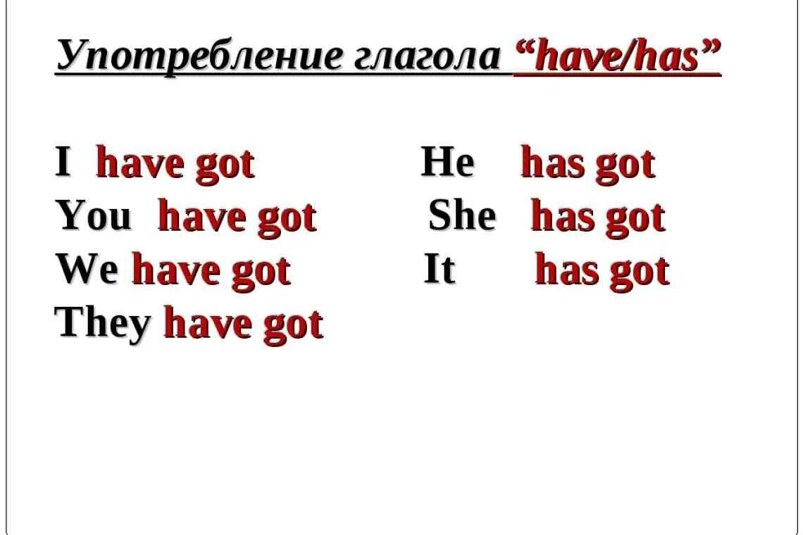 Вторая форма глагола has. Глагол have got в английском языке. Употребление глагола have has в английском языке. Глагол хэв Хэз в английском языке правило. Глагол иметь в английском языке 3 класс.