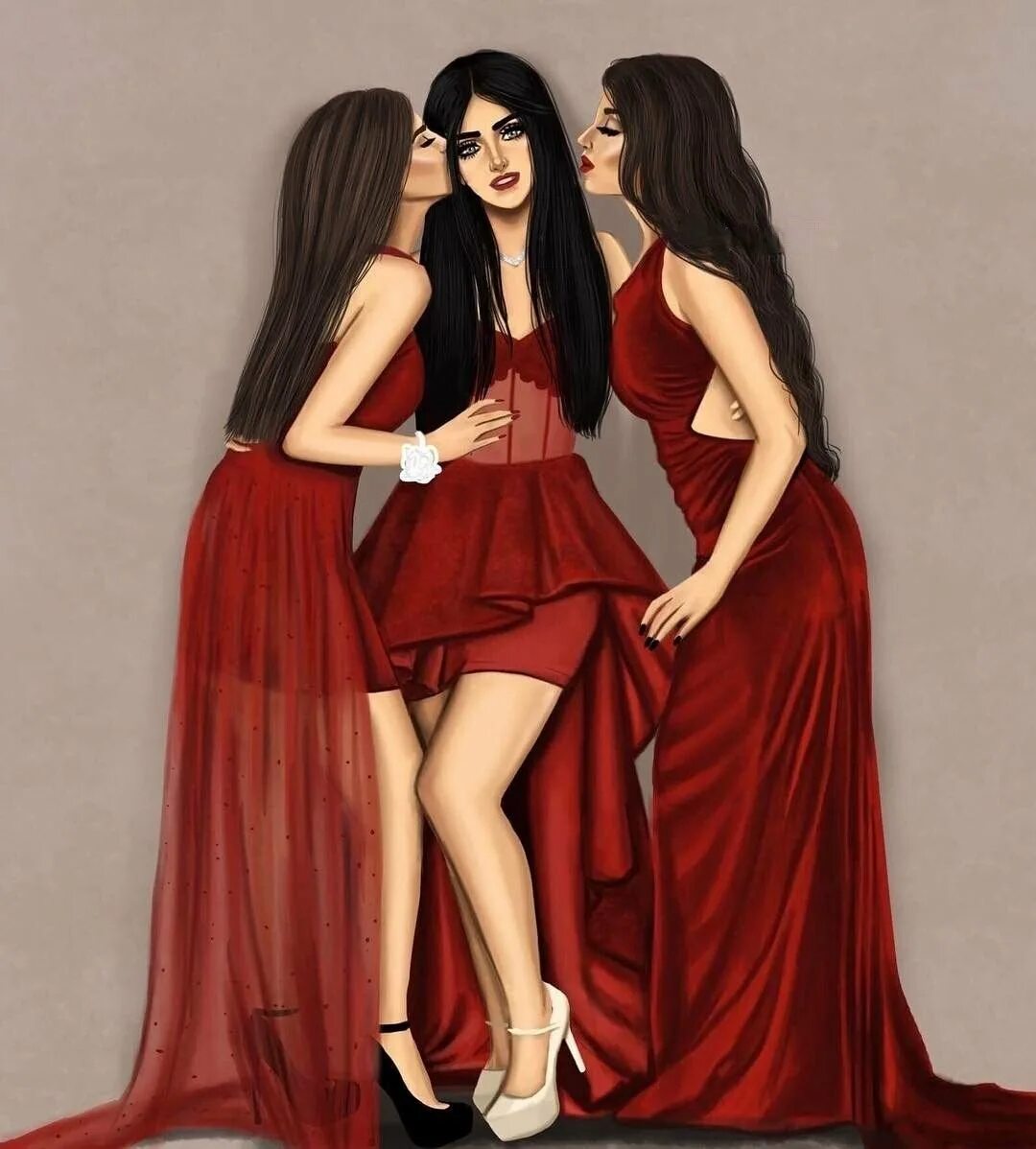 Картинки три девочки. Sarra Art подружки. Три девушки нарисованные. Блондинка и брюнетка. Три подруги с тёмными волосами.